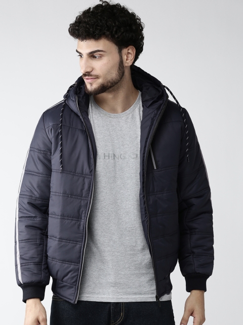 

Foreign Culture By Fort Collins Men Navy Blue Solid Hooded Bomber Jacket