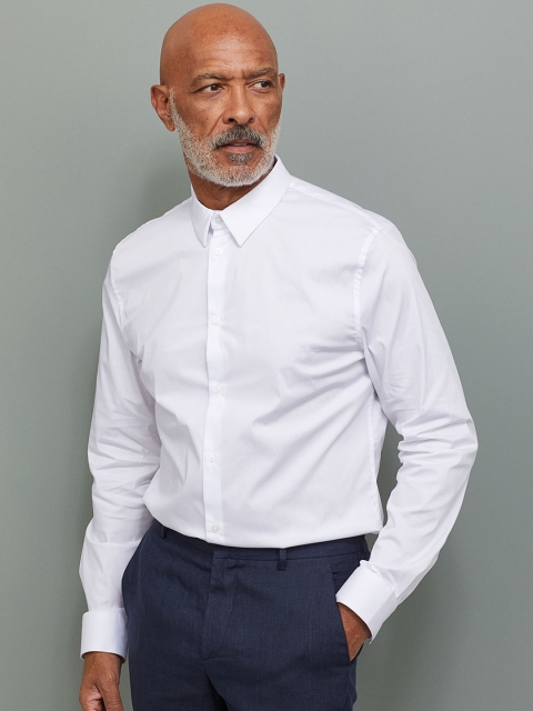 

H&M Men White Stretch Shirt Slim Fit