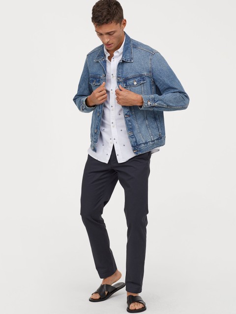 

H&M Men Black Solid Cotton Chinos Slim Fit, Blue
