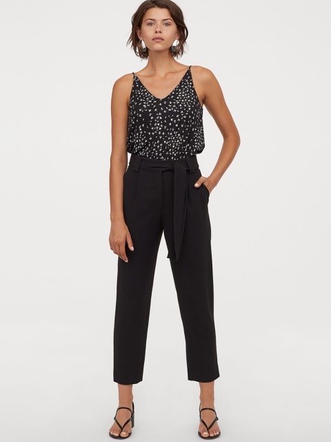 

H&M Women Black Solid Ankle-length trousers