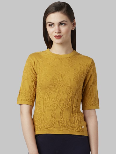 

Park Avenue Women Yellow Self Design Pullover