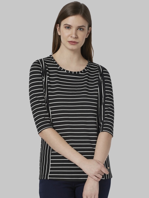 

Park Avenue Women Black & White Striped Round Neck T-shirt