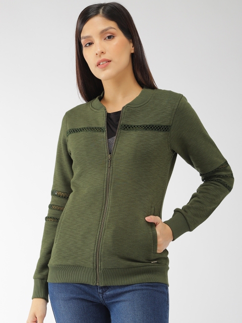 

Park Avenue Women Olive Green Solid Sweatshirt