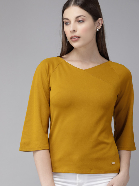 

Park Avenue Women Mustard Yellow Flared Sleeves Regular Top
