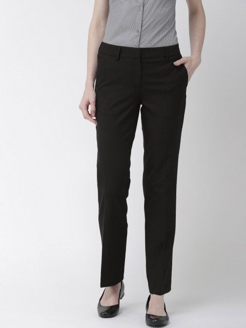 

Park Avenue Women Black Straight Fit Self Design Formal Trousers