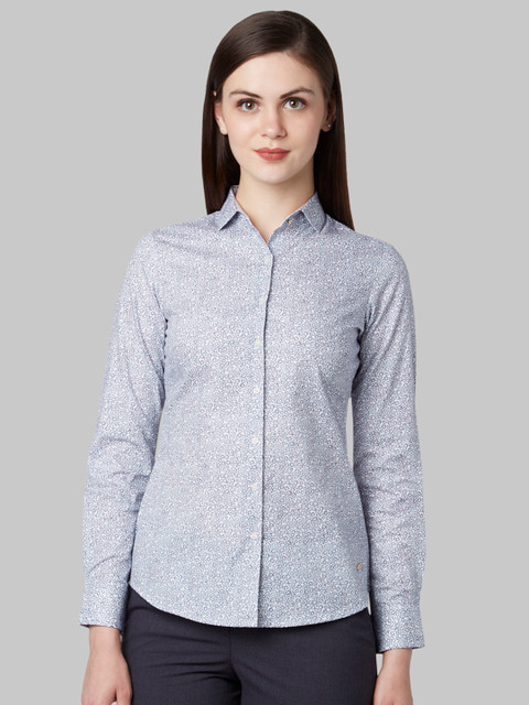 

Park Avenue Women White & Blue Slim Fit Floral Printed Casual Shirt