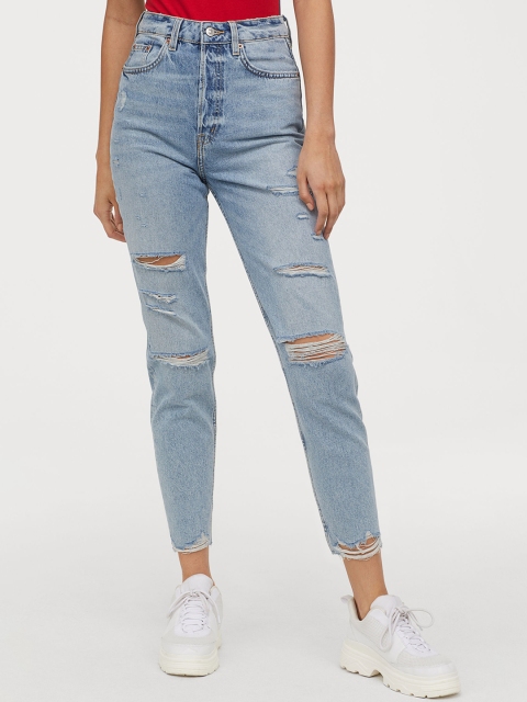 

H&M Women Blue Slim Mom Jeans Trashed