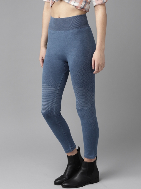 

Roadster Women Blue Jacquard Patterned Jeggings
