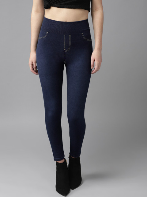

Roadster Women Navy Blue High Rise Solid Denim Jeggings
