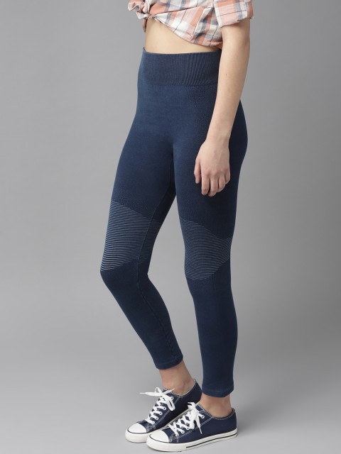 

Roadster Women Navy Blue Jacquard Patterned Jeggings