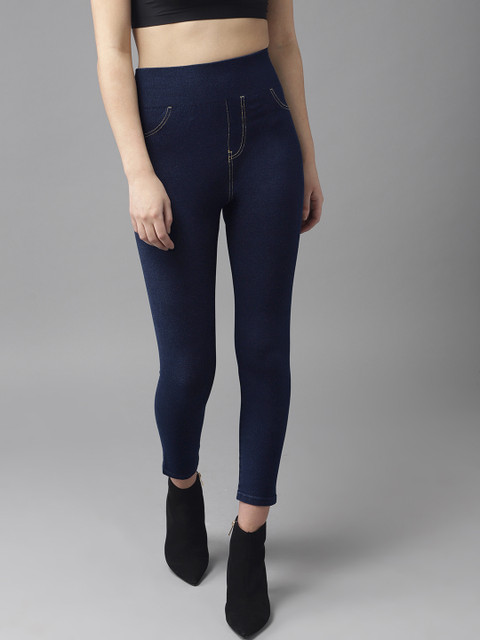

Roadster Women Navy Blue Solid High rise Denim Jeggings