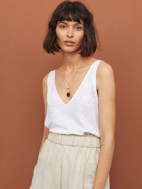 

H&M Women White Linen Vest Top