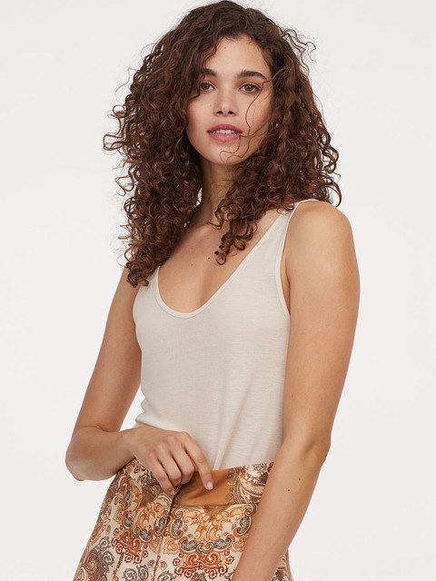 

H&M Women Beige Self Design Lyocell Vest Top