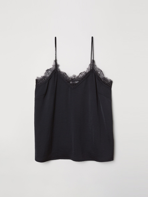 

H&M Women Black Solid Satin top