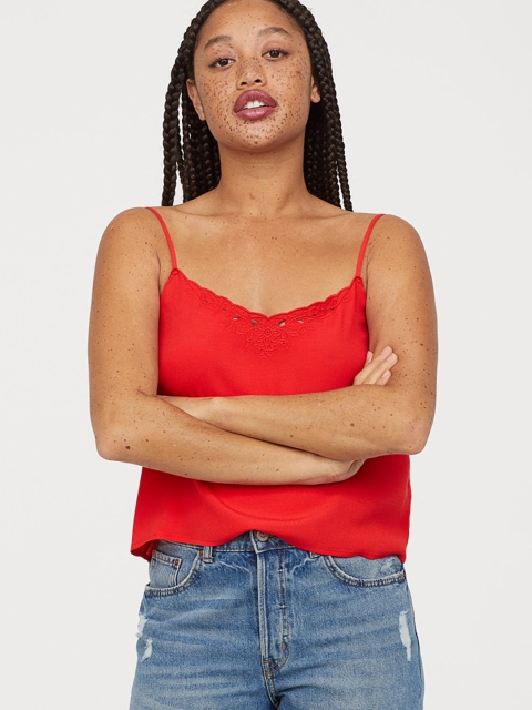 

H&M Women Red Solid Scallop-Trimmed Strappy Top