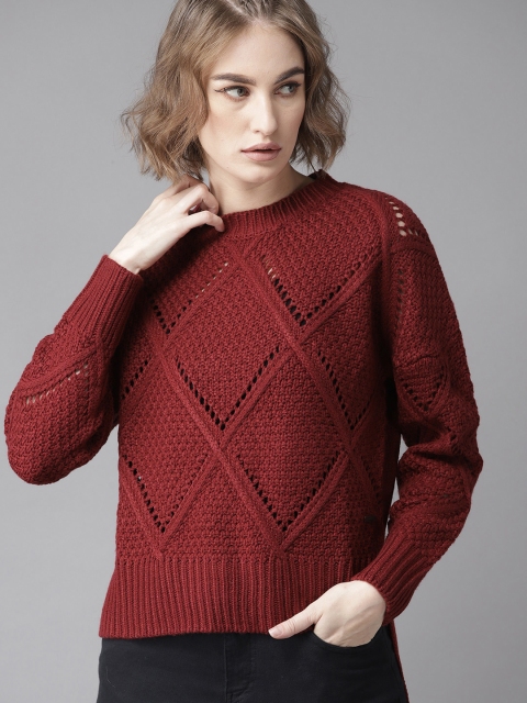 

Roadster Women Maroon Self Design Sweater