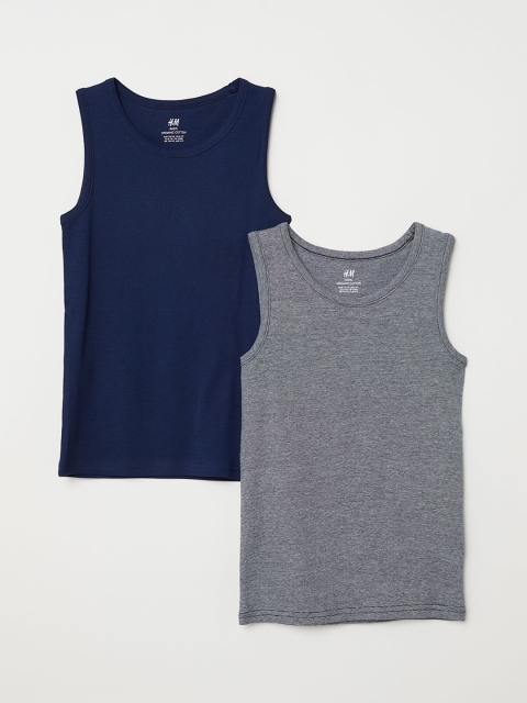 

HM Boys Solid 2-pack Vest Pure Cotton T-shirts, Blue