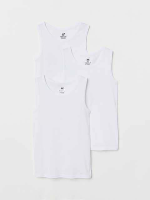 

HM Boys Sustainable 3-Pack Cotton Vest Pure Cotton T-shirts, White