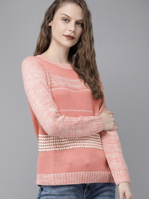 

Roadster Women Pink Self-Striped Pullover Sweater
