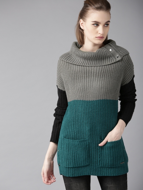 

Roadster Women Grey & Green Ribbed Sweater