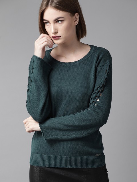 

Roadster Women Teal Green Solid Sweater