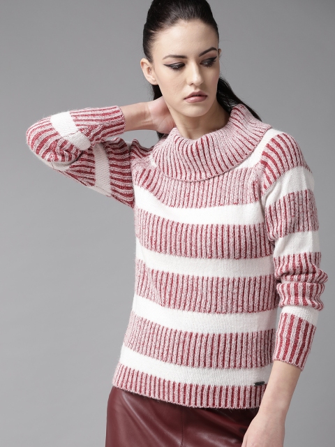

Roadster Women White & Red Striped Pullover