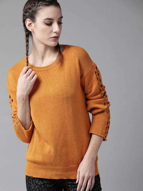 

Roadster Women Mustard Yellow Solid Pullover Sweater