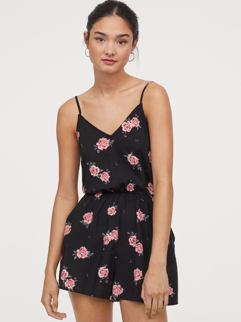 

H&M Women Black Printed V-Neck Playsuit