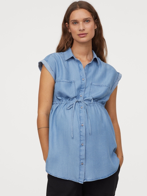 

H&M Women Blue Solid MAMA Sustainable Short-Sleeved Shirt