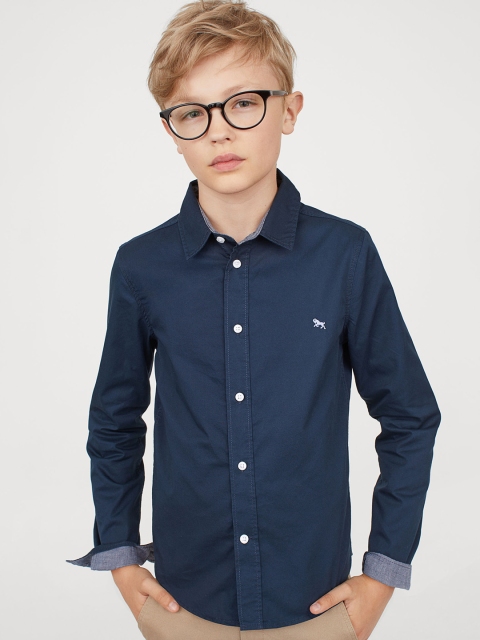 

H&M Boys Blue Solid Cotton shirt