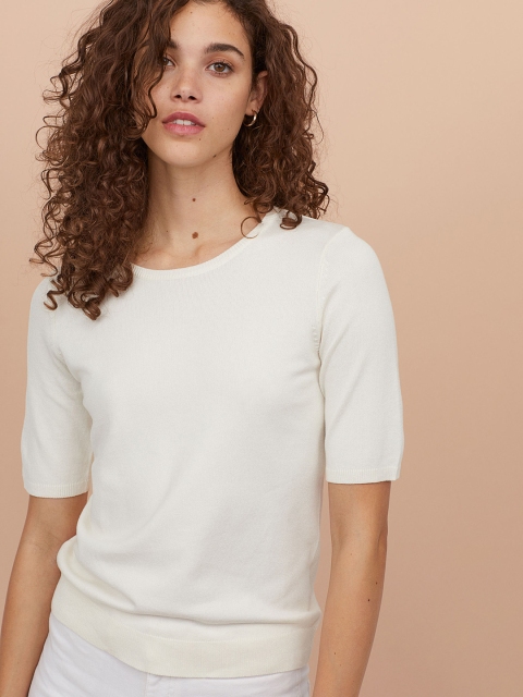 

H&M Women White Solid Fine-Knit jumper