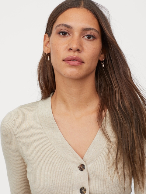 

H&M Women Beige Ribbed Jumper