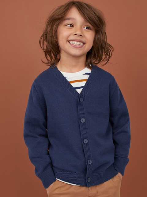 

H&M Boys Blue Solid Fine-Knit Cardigan