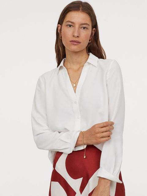 

H&M Women White Solid V-Neck Blouse