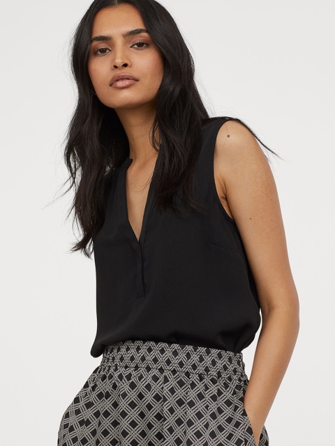 

H&M Women Black Solid V-Neck Blouse