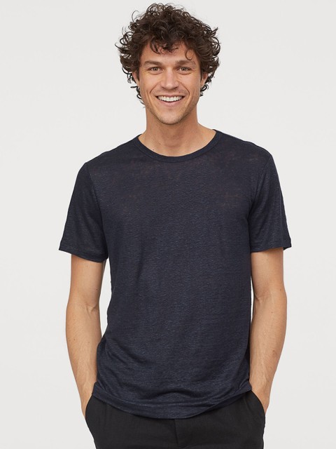 

H&M Men Blue Linen T-shirt