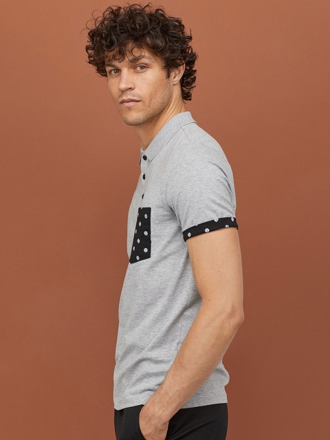 

H&M Men Grey Polo T-shirt Slim Fit