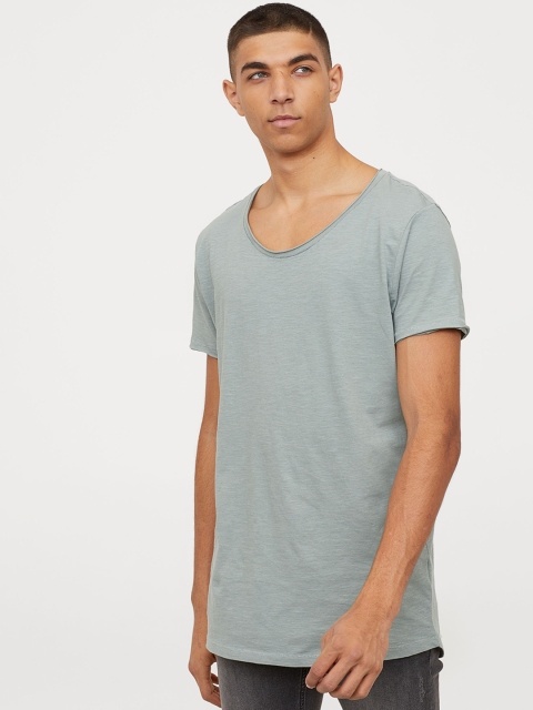 

H&M Men Green Raw-Edge T-shirt