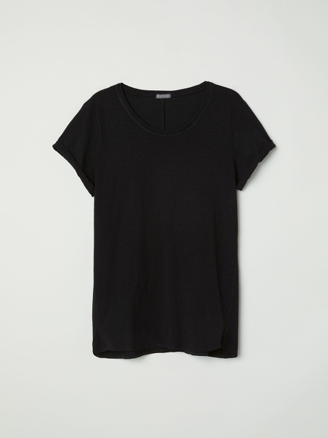 

H&M Men Black Solid Slub Jersey T-shirt