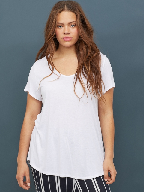 

H&M Women White Solid Jersey Top