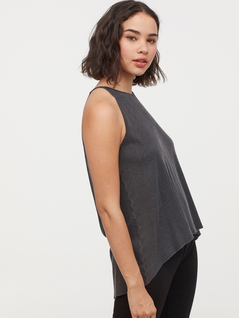 

H&M Women Grey Ribbed Jersey Vest Top