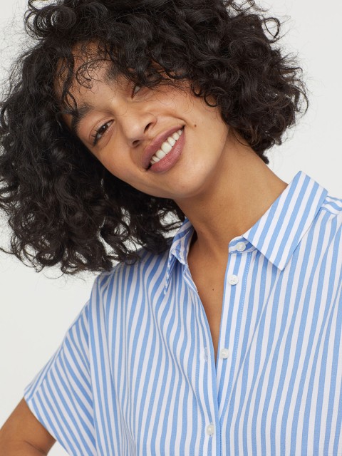 

H&M Women Blue & White Striped Viscose Shirt Dress