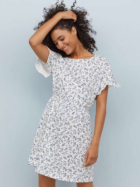 

H&M Women White Printed Slub Jersey Dress