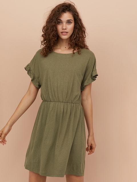 

H&M Women Green Solid Linen-blend Dress