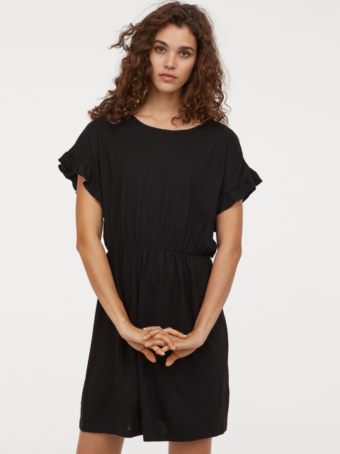 

H&M Women Black Solid Linen-blend Dress
