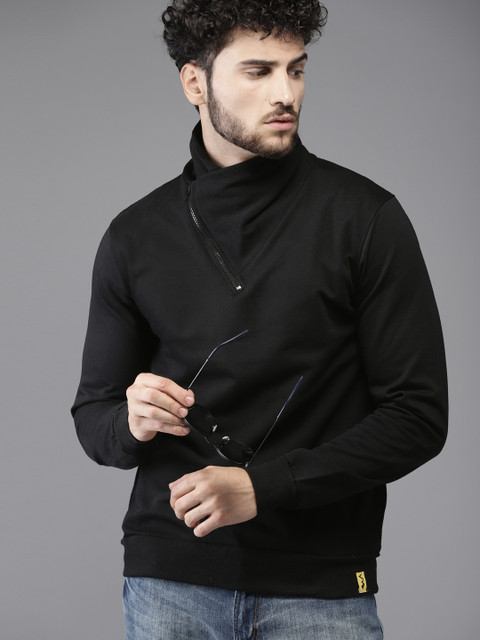 

Campus Sutra Men Black Solid Sweatshirt