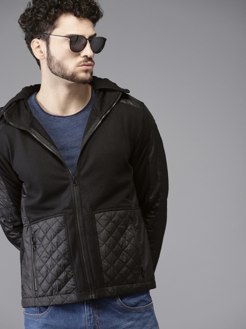 

Campus Sutra Men Black Solid Tailored Hooded Jacket
