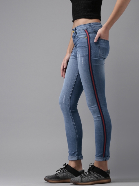 

Campus Sutra Women Blue Slim Fit Mid-Rise Low Distress Stretchable Jeans