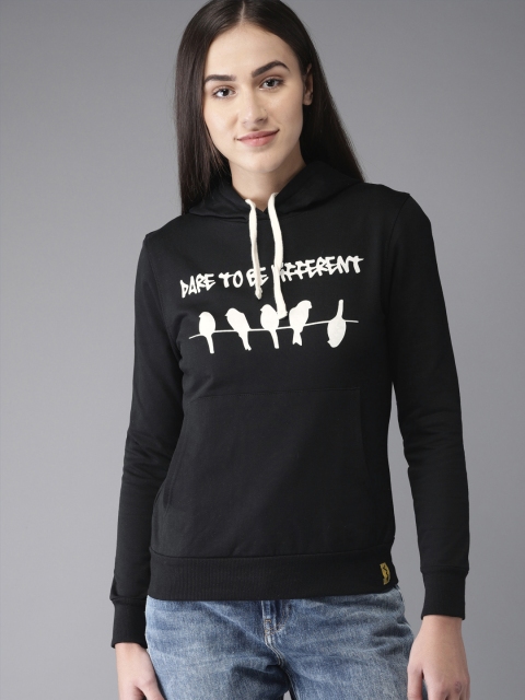 

Campus Sutra Women Black Printed Hooded Sweatshirt