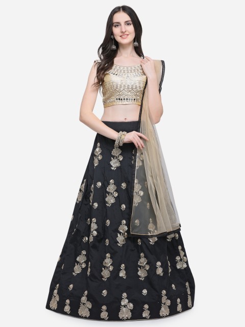 

Aasvaa Black & Beige Embroidered Semi-Stitched Lehenga & Unstitched Blouse with Dupatta